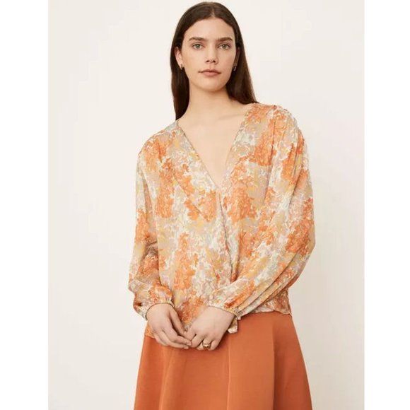 VINCE Garden Long Sleeve Shirred Blouse